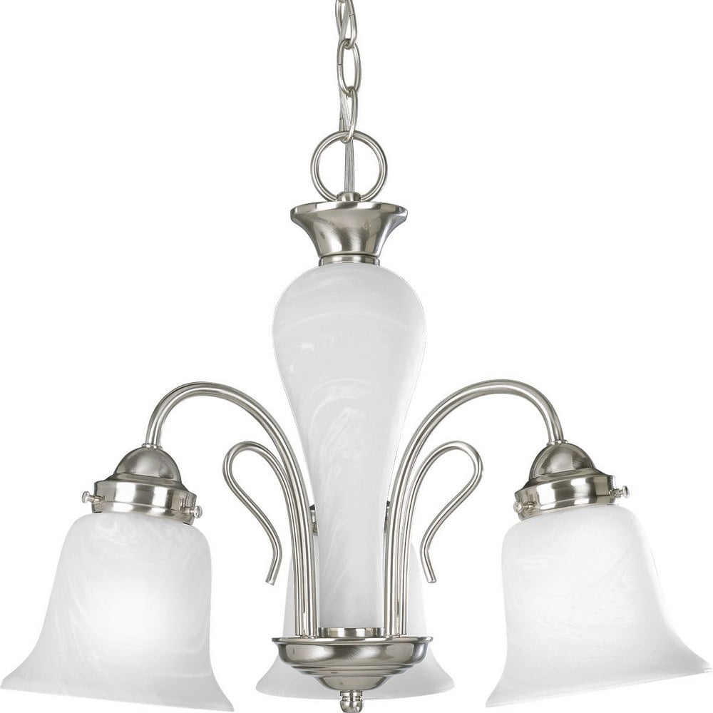 Progress Lighting Bedford 3-Light Chandelier, Brushed Nickel, Alabaster Glass Shades
