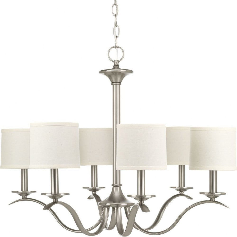 Progress Lighting, Inspire Collection, 6-Light Chandelier, Brushed Nickel, Off-White Linen Shades