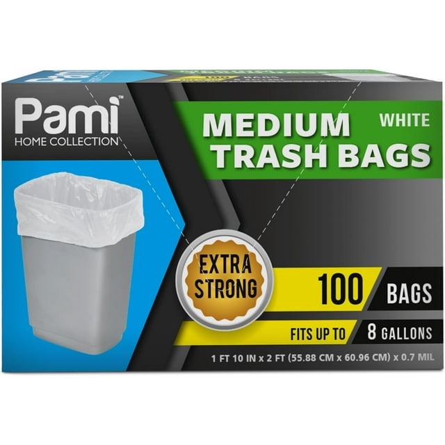 PAMI Small Trash Bags Strong Multipurpose Trash Can Plastic Garbage Bags, 4 gal White 100-Pack