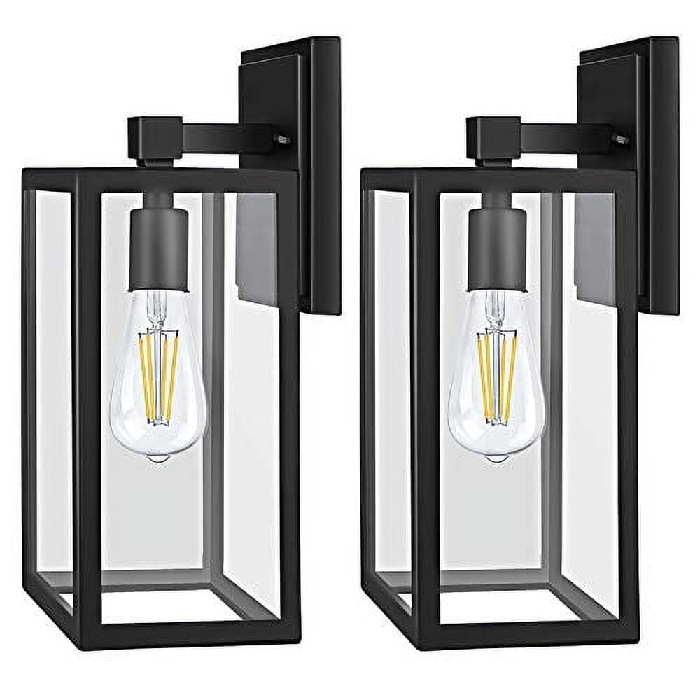 PARTPHONER Outdoor Light Fixtures Wall Mount, Porch Light with 2 LED Bulbs, Exterior Light Fixture Waterproof Anti-Rust Wall Sconce with Clear Glass and Black Aluminum for Garage, Doorway-2