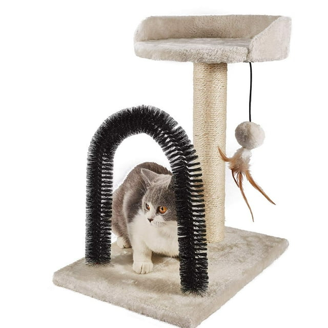 PEEKAB Cat Scratching Post with Tower Tree and Arch Self Groomer Massager Brush Kitty Ball Toys for Kittens and Small Cats C80