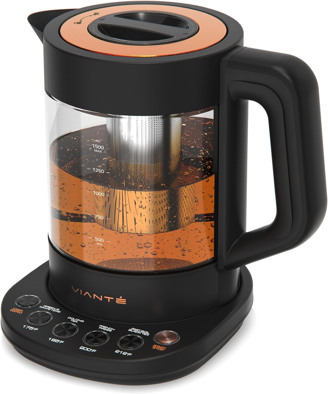 PENGFEI Viante Electric Kettle With Tea Infuser. Hot Tea Maker With Temperature Control And Automatic Shut Off. 1.5 Liter Capacity | Black Color