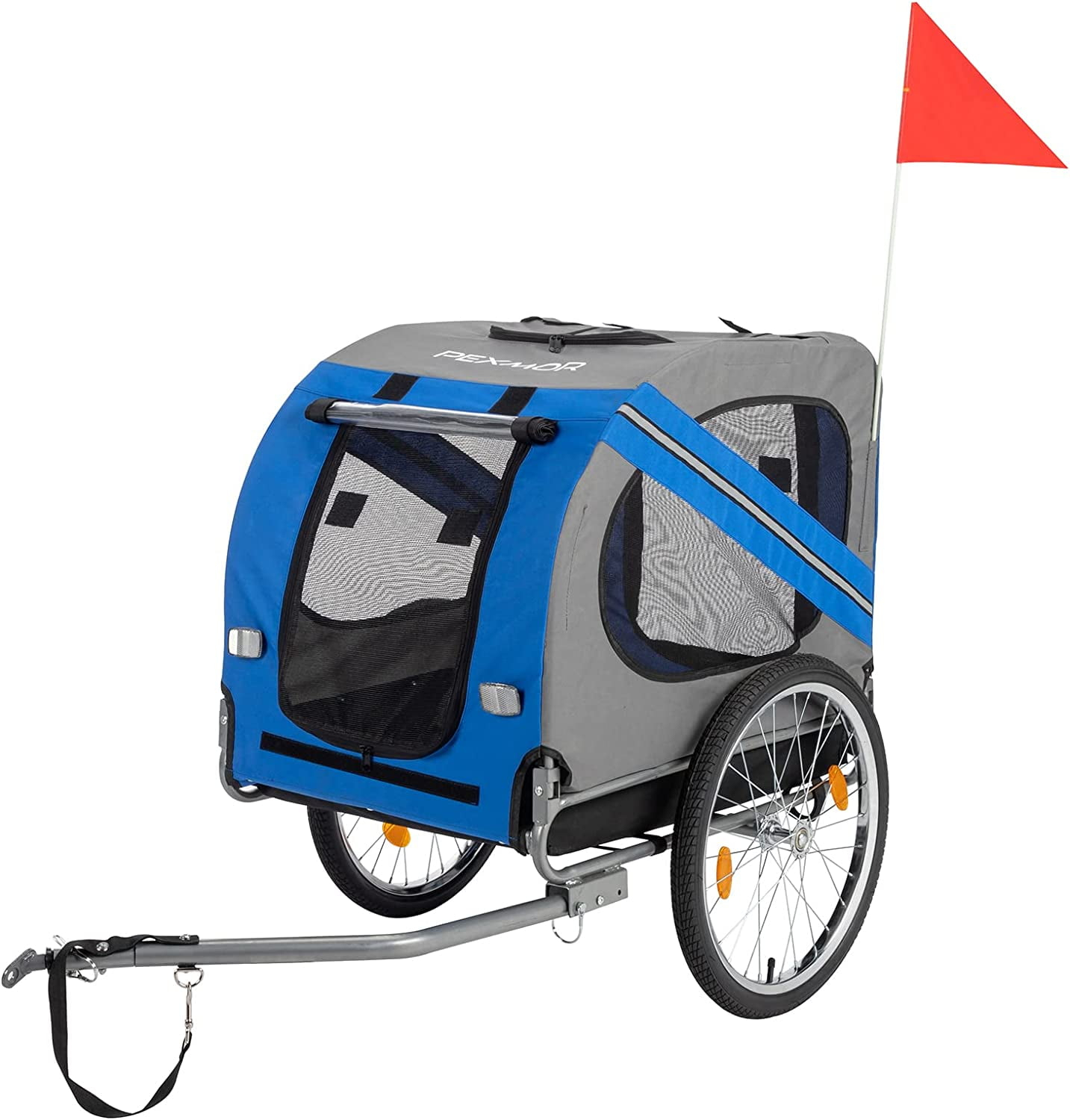 PEXMOR Dog Bike Trailer,Dog Trailer Pet Cart for Bicycle w/Universal Hitch & Quick Release 20" Wheels, Folding Bike Wagon Cargo Carrier for Dog Large Capacity w/3 Entrances & Safety Reflectors Flag