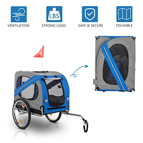 PEXMOR Dog Bike Trailer,Dog Trailer Pet Cart for Bicycle w/Universal Hitch & Quick Release 20" Wheels, Folding Bike Wagon Cargo Carrier for Dog Large Capacity w/3 Entrances & Safety Reflectors Flag