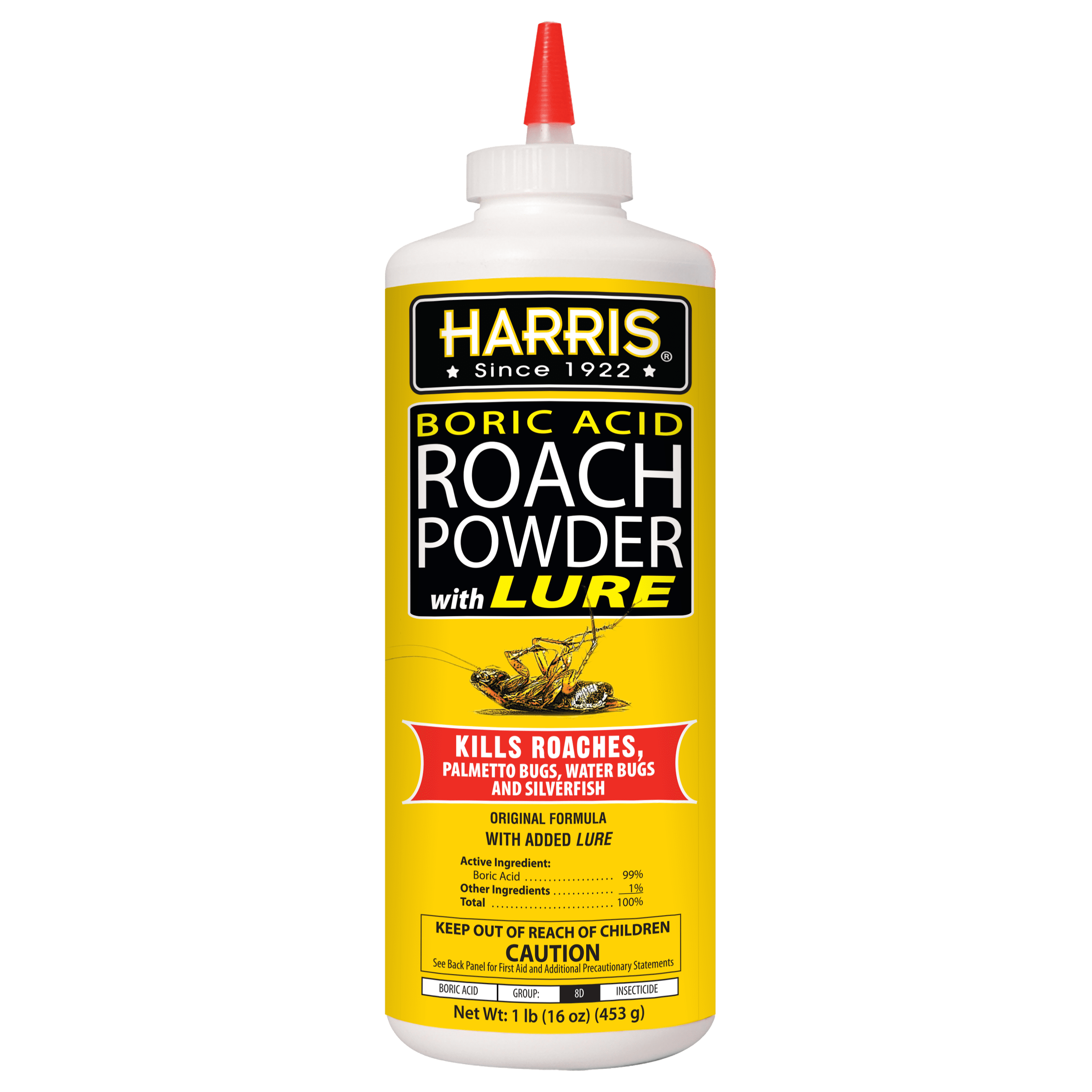 Harris Boric Acid Roach Killer Powder with Lure, Indoor Use, 16oz