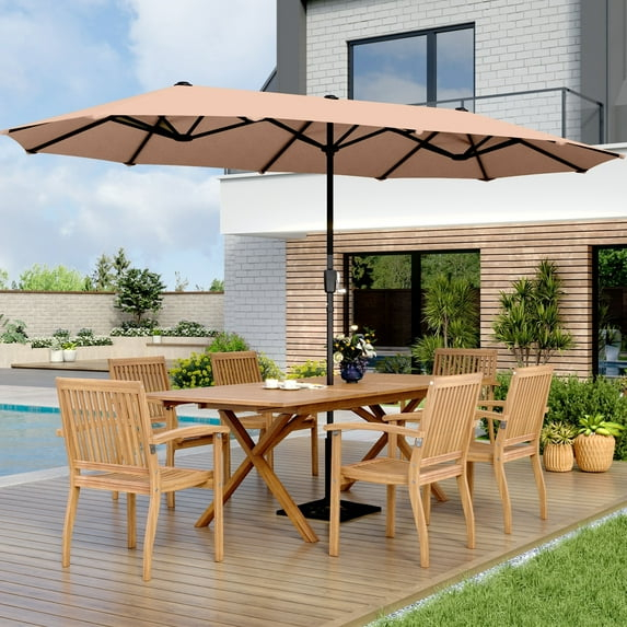 PHI VILLA 13ft Double-Sided Twin Outdoor Patio Umbrella Market Umbrella, Beige