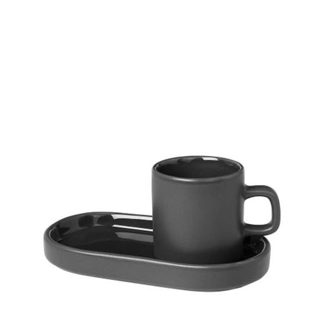 Blomus PILAR Stoneware Espresso Cup with Tray (Set of 2)