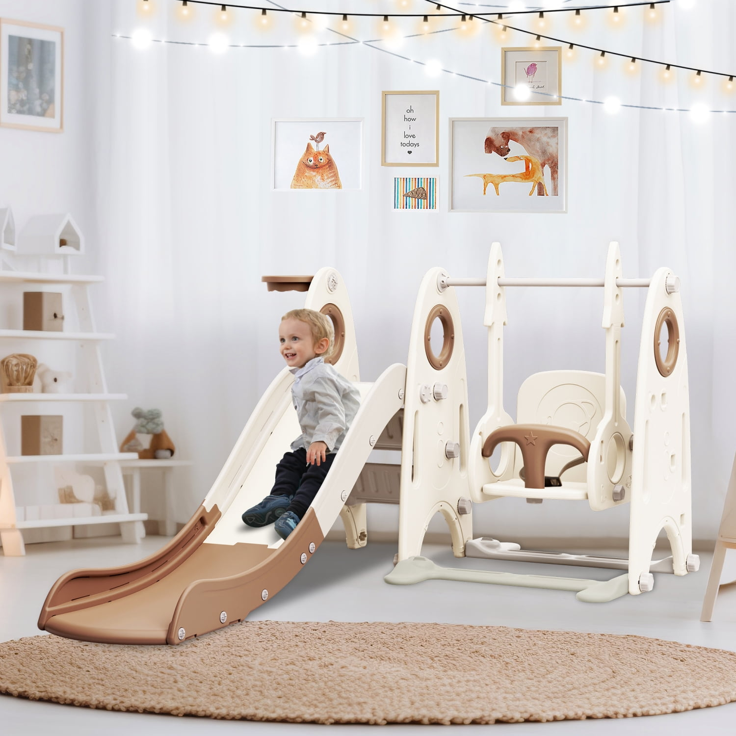 Triple Tree 4 in 1 Plastic Swing Set, 74 in x 5350 in x 3850 in