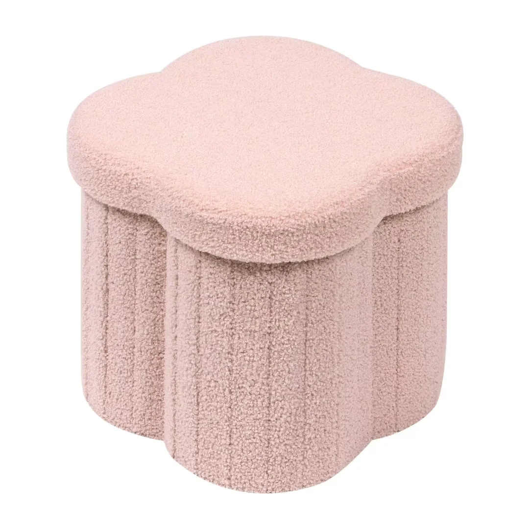 PINPLUS 12.6" Storage Ottoman,Toy Chest Box，Folding Footrest Stool Seat,Flower Shape,Sherpa Fabric,Pink