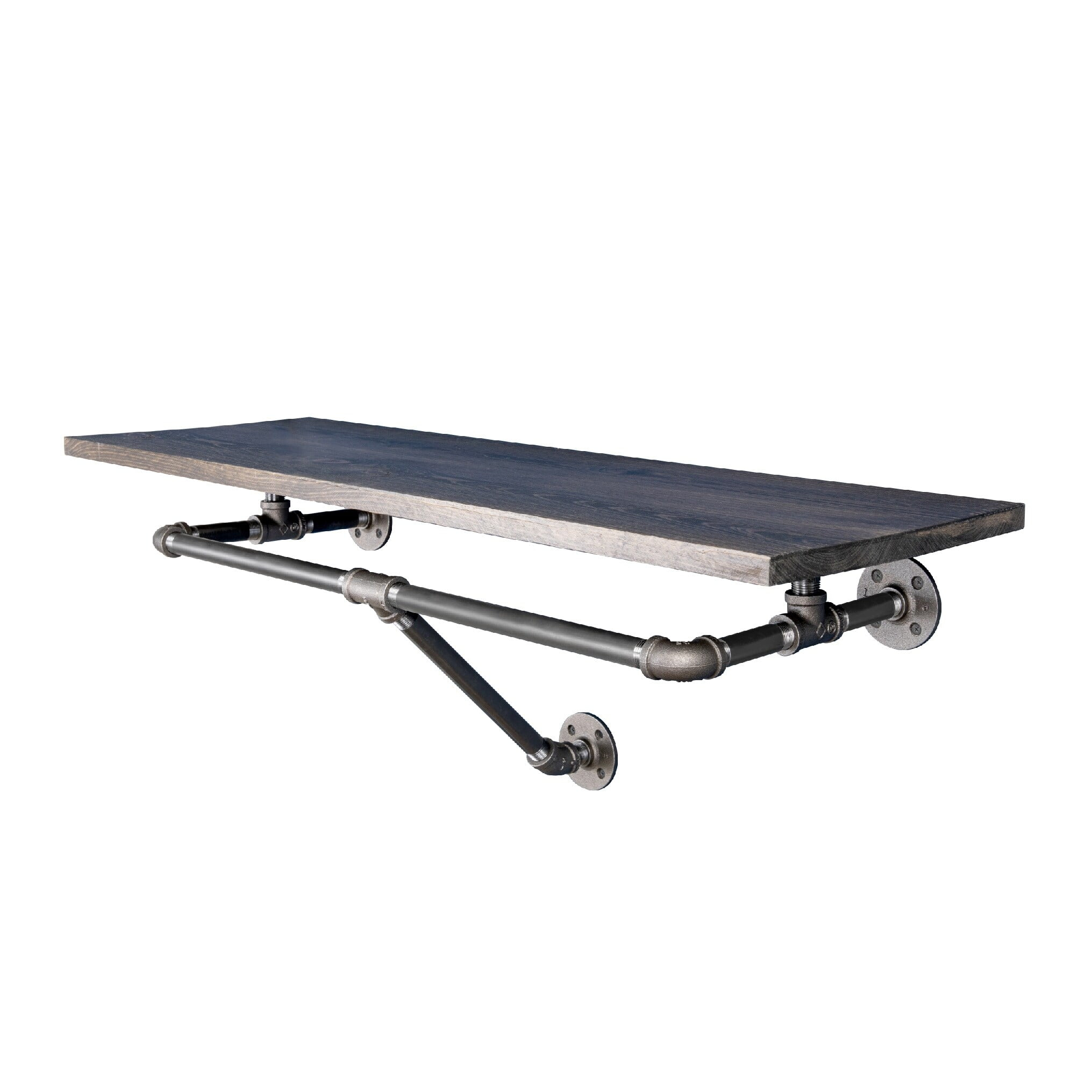 PIPE DECOR  24" Wall Mounted Clothing Rack with Wood Shelf and Industrial Steel Pipe Boulder Black