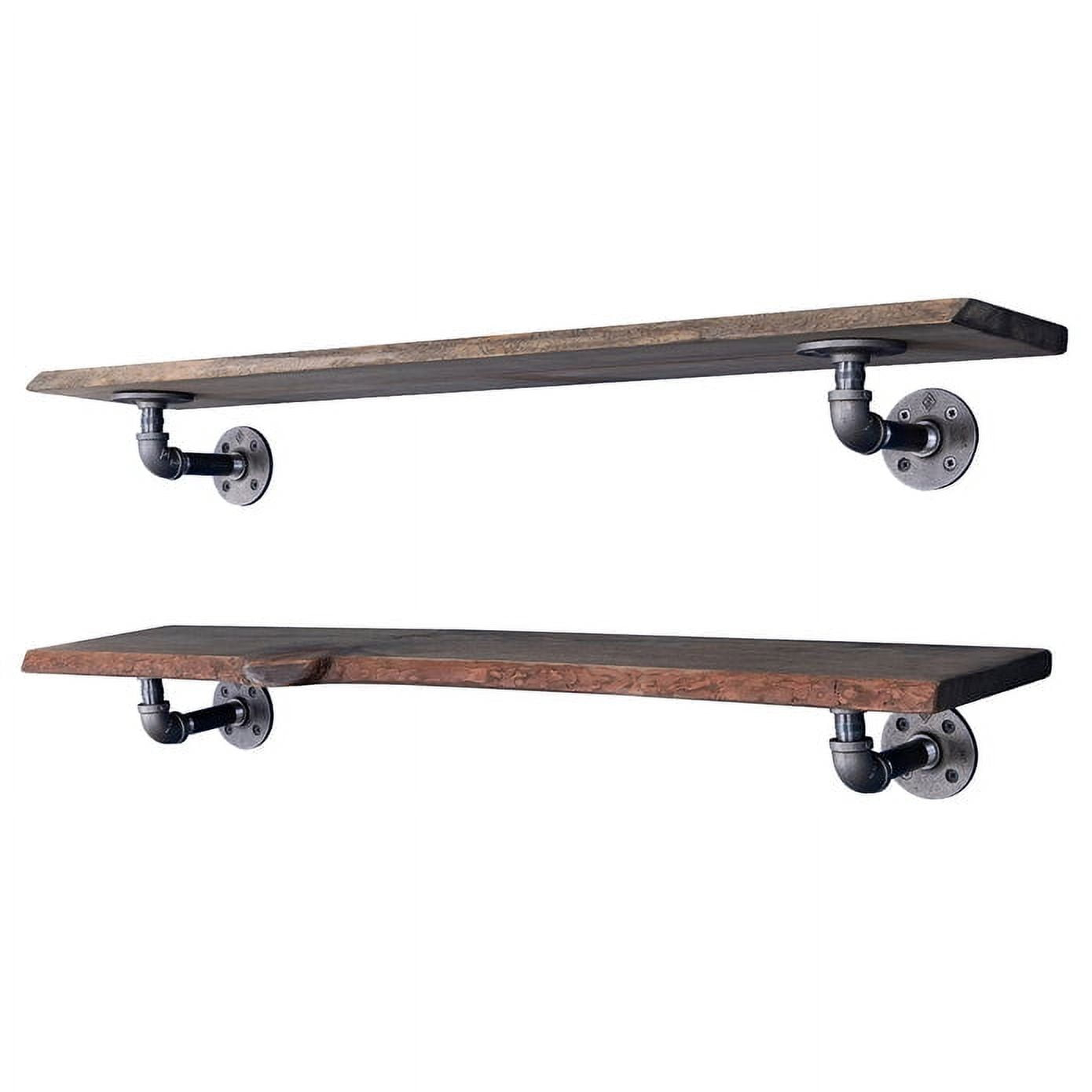 PIPE DECOR Live Edge Wood Shelves with L Shaped Pipe Brackets Boulder Black 36 in.