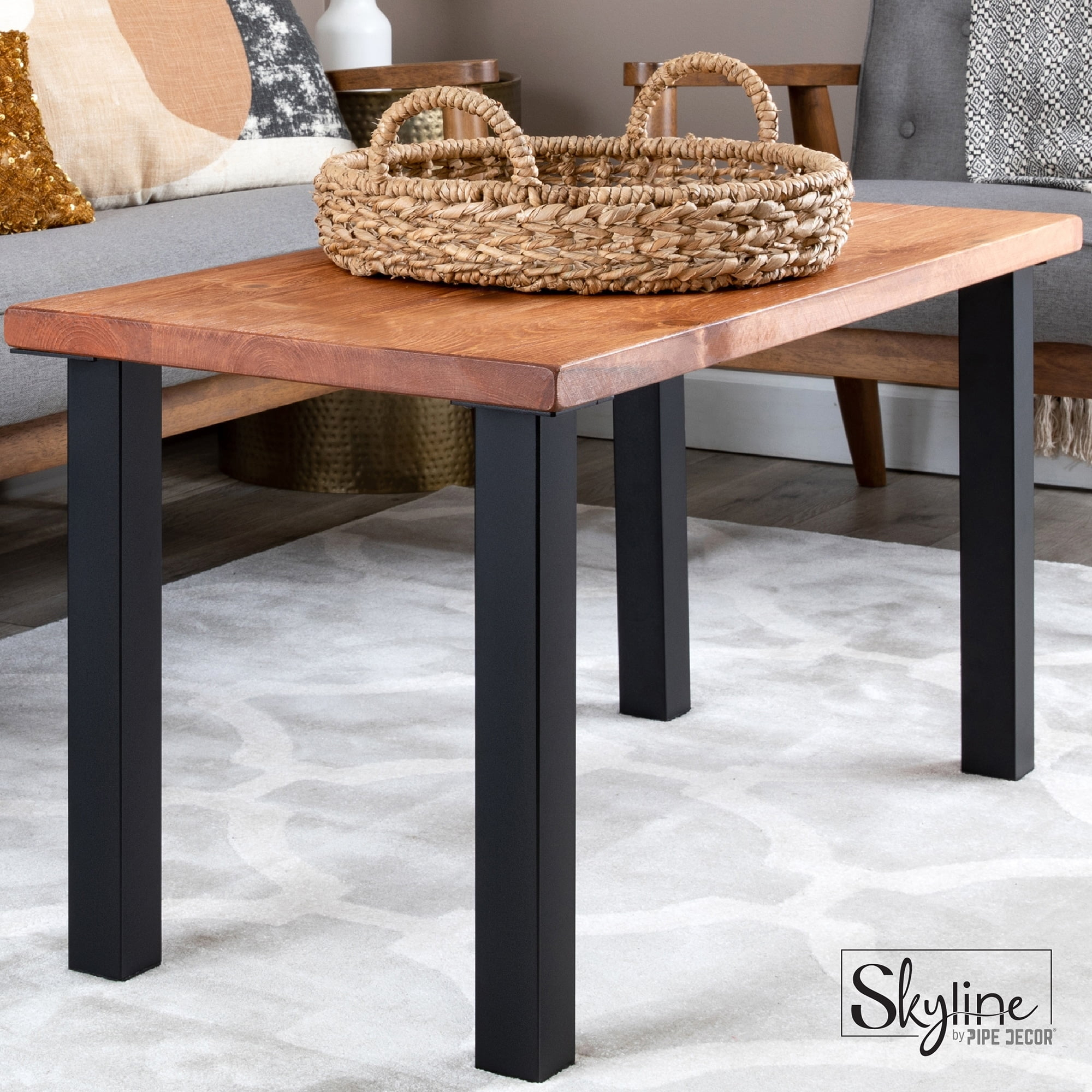 PIPE DECOR  Matte Black Steel Modern Living Room Table Legs Set of 4 18 in. H End Tables