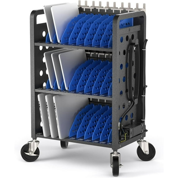 POCHAR 30-Device Chromebook Open Charging Cart, Charging Station Rack for 14" iPad, Laptop - Tablet Organizer Station for Classroom - Laptop Storage Cart with Cable and Charger Organization