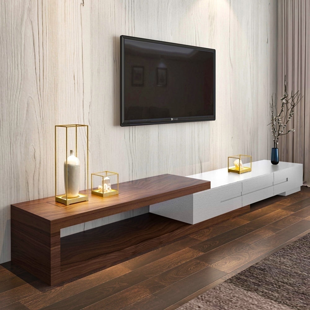 POVISON Modern Extendable White TV Stand, Wood Media Console for Up to 85 Inch TV with 3 Drawers, 78.7"