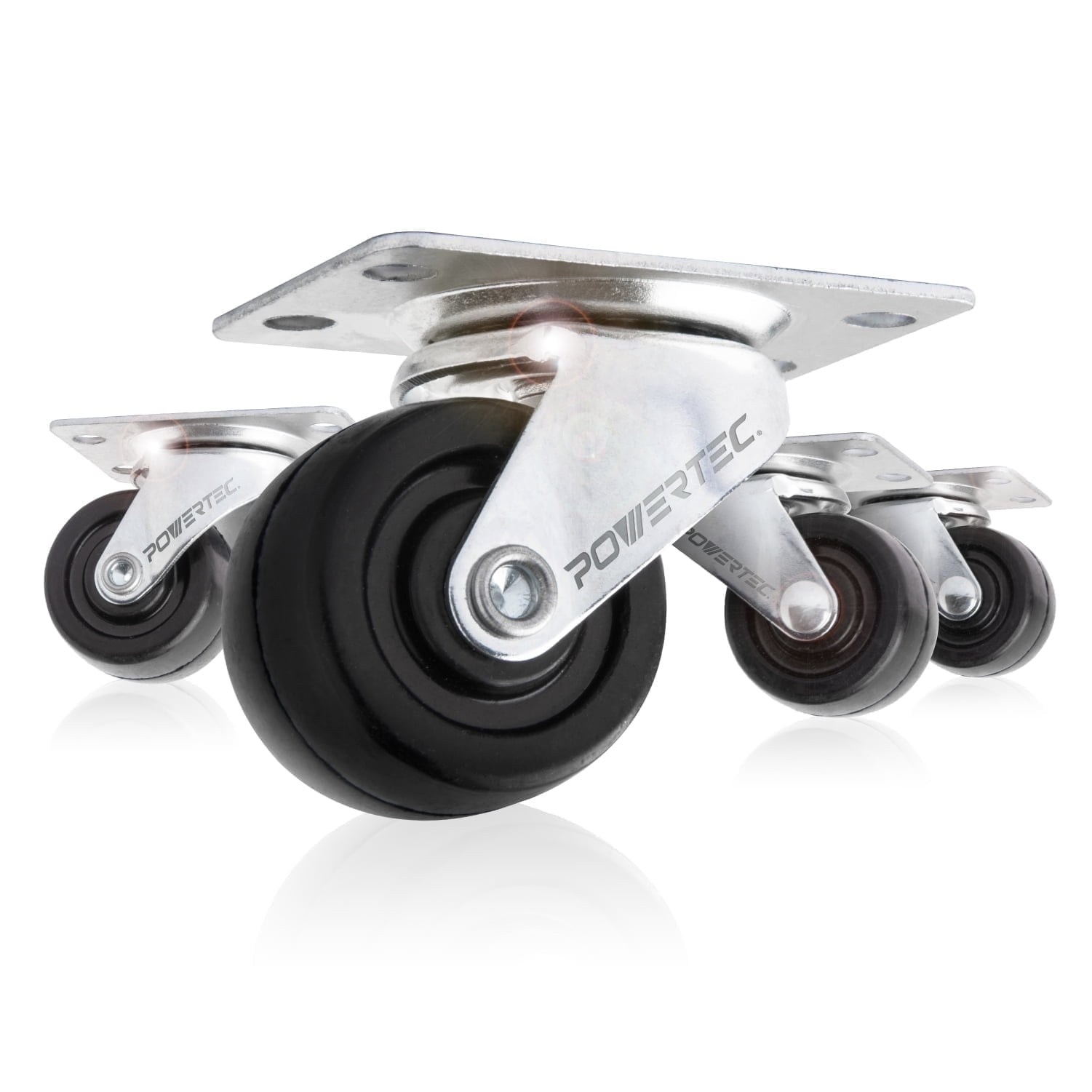 POWERTEC 4PK 1-1/2 Inch Swivel Caster Wheels with 160 lbs Loads, Heavy Duty Plate Casters, Rubber Castor Wheels for Furniture, Cart, Dolly and Workbenches (17209)