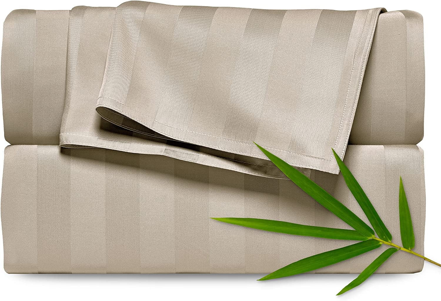 PURE BAMBOO Sheets Queen Size Bed Sheet 4 Piece Set, Genuine 100% Organic Bamboo Viscose, Soft & Cooling, Double Stitching, 16" Deep Pockets, 2 Year Quality Promise (Queen, Jacquard Sand)