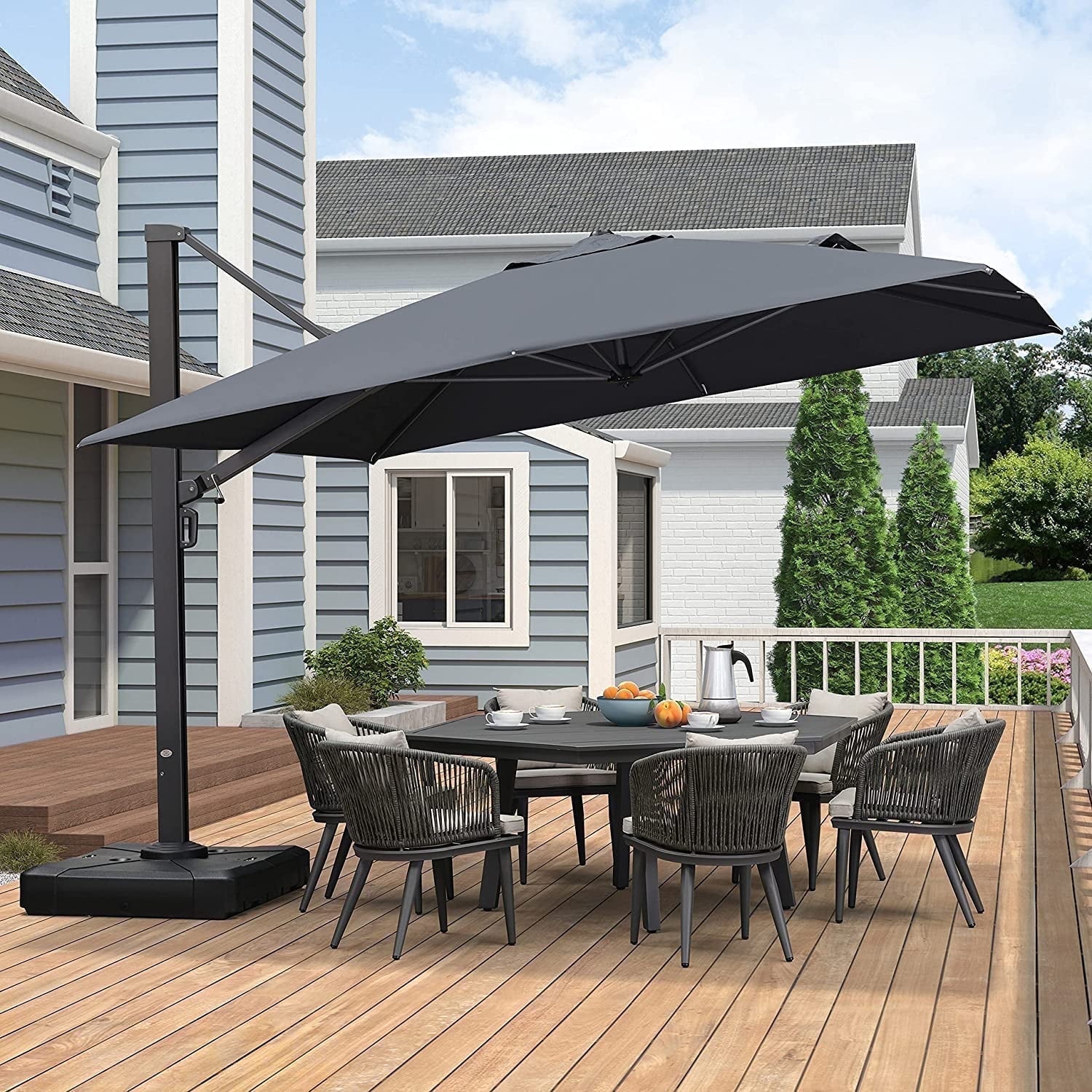 PURPLE LEAF 11 FT Outdoor Cantilever Umbrellas Square Aluminum Offset Hanging Umbrellas with 360°Rotation Tilt Adjutable Garden Pool Large Patio Umbrella,Gray