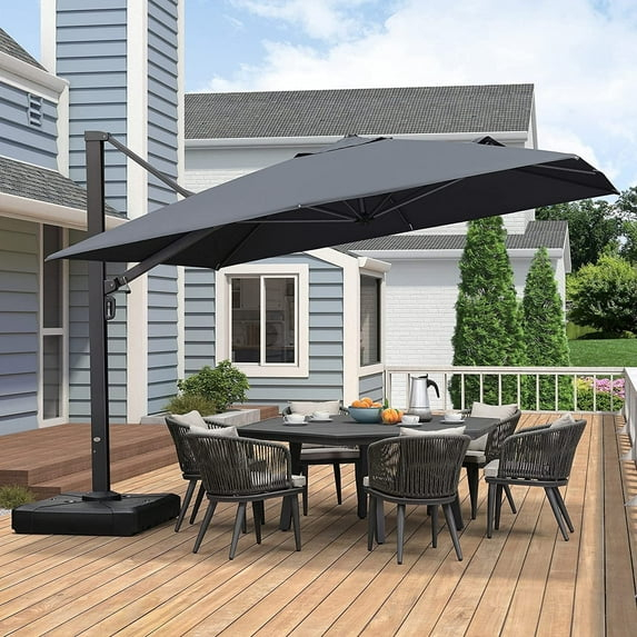 PURPLE LEAF 11 FT Outdoor Cantilever Umbrellas Square Aluminum Offset Hanging Umbrellas with 360°Rotation Tilt Adjutable Garden Pool Large Patio Umbrella,Gray