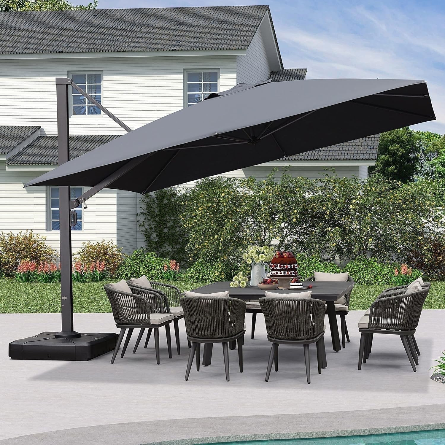 PURPLE LEAF Outdoor Cantilever Umbrellas 12FT Square Large Patio Umbrella Offset Umbrella with 360°Rotation Tilting And Hanging Double Top, Grey