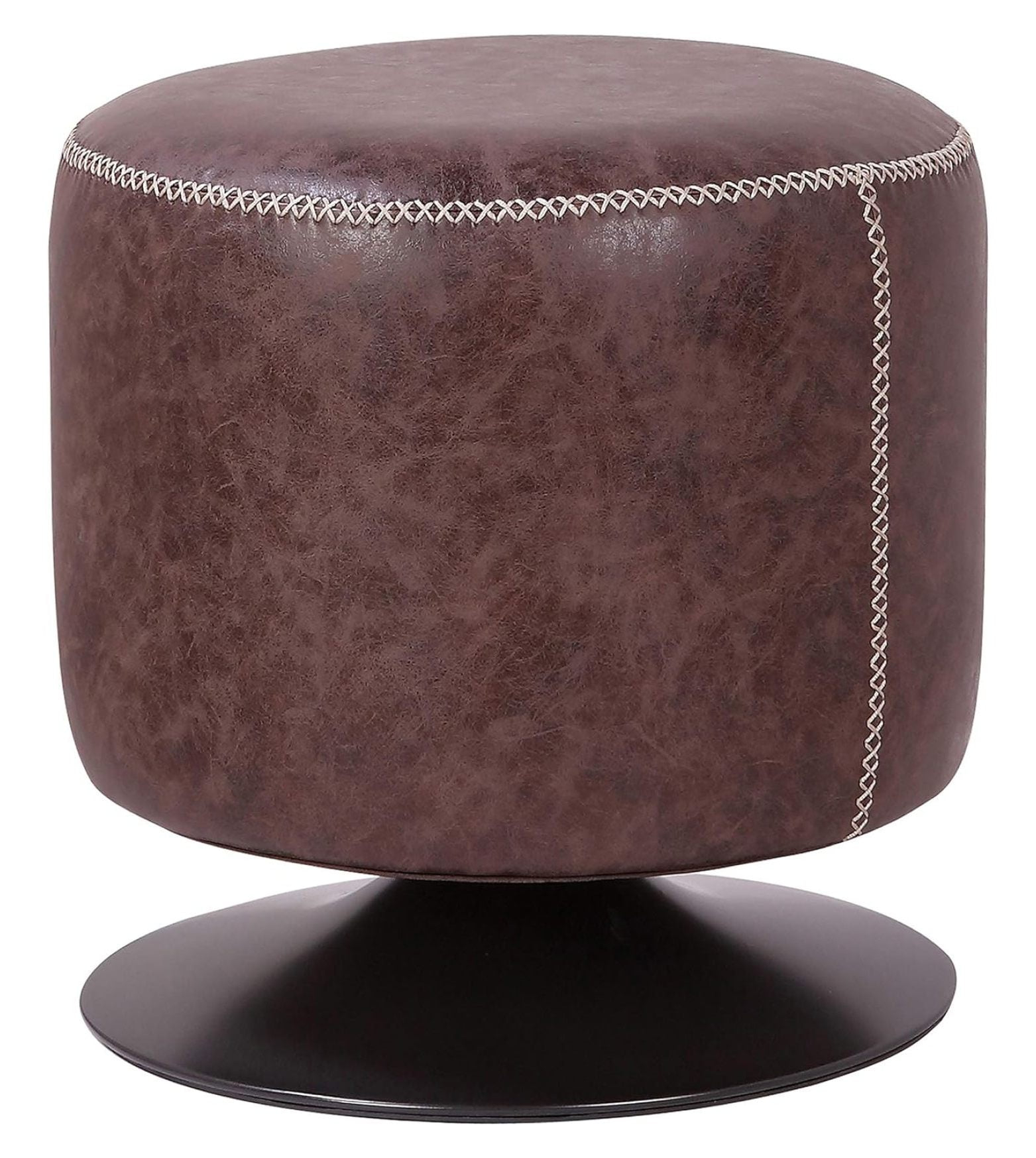 PaFagwy Gaia PU Leather Round Ottoman Ottomans & Cubes, Vintage Coffee Brown