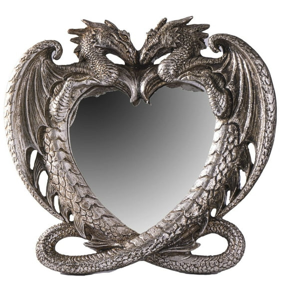Pacific Trading Gothic Heart Shaped Dragon Mirror, Collectible Medieval Home Accent D√©cor Resin Piece for Wall or Tabletop Shelf, 6.3 x 5.91 Inches, PTC-14052