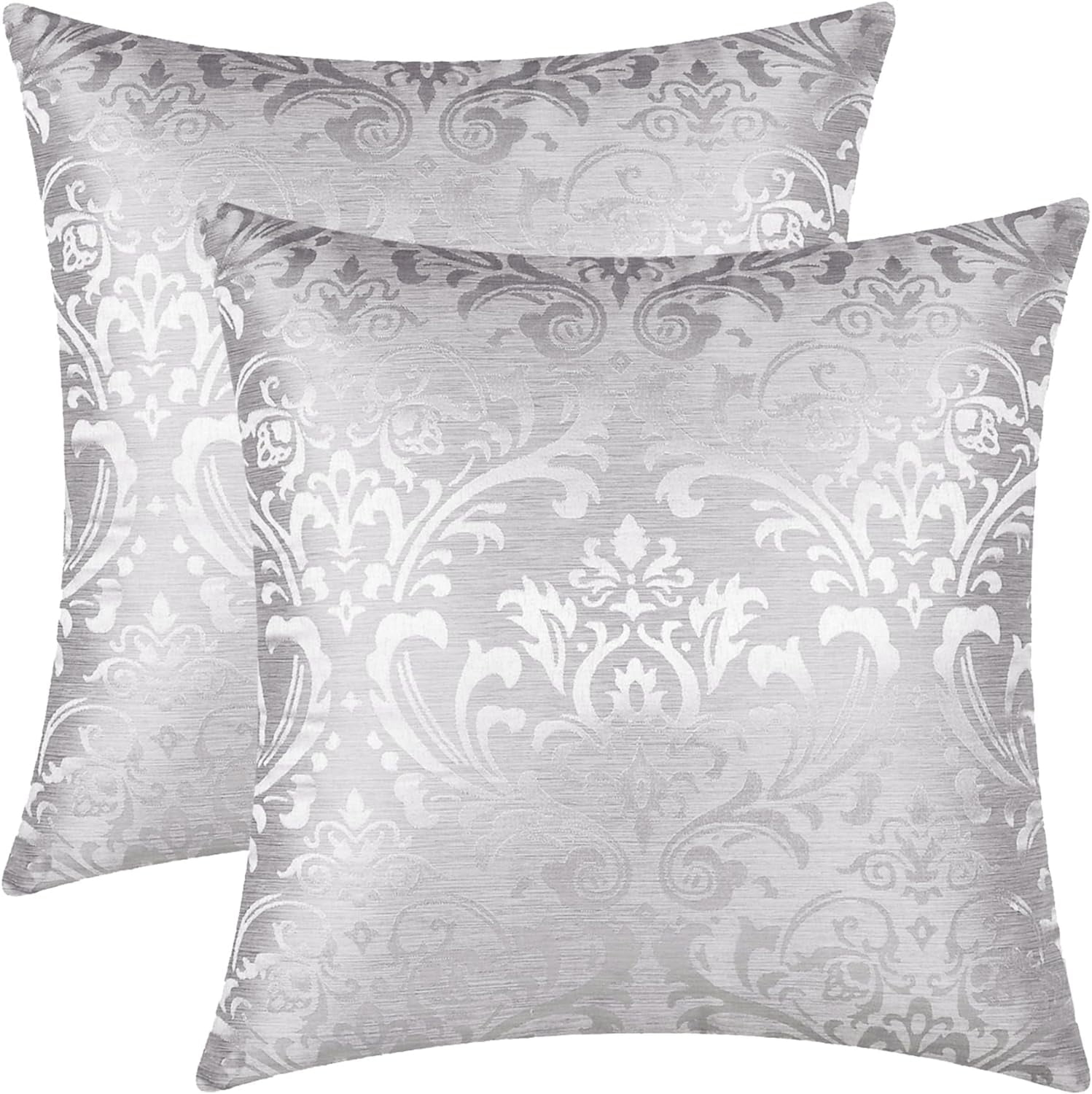 Pack of 2 Throw Pillow Covers Cases for Couch Sofa Home Decoration Vintage Damask Floral Shining & Dull Contrast 18 X 18 Inches Silver Gray