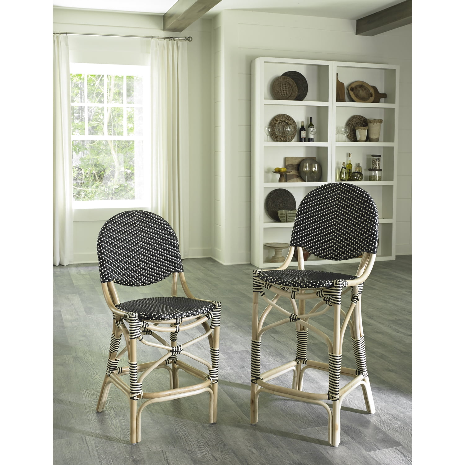 Padmas Plantation FBC16-BLB 40.55 x 18.5 x 22.83 in. French Bistro Counter Stool, Black & Beige