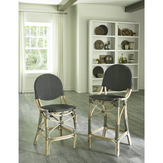 Padmas Plantation FBC16-BLB 40.55 x 18.5 x 22.83 in. French Bistro Counter Stool, Black & Beige