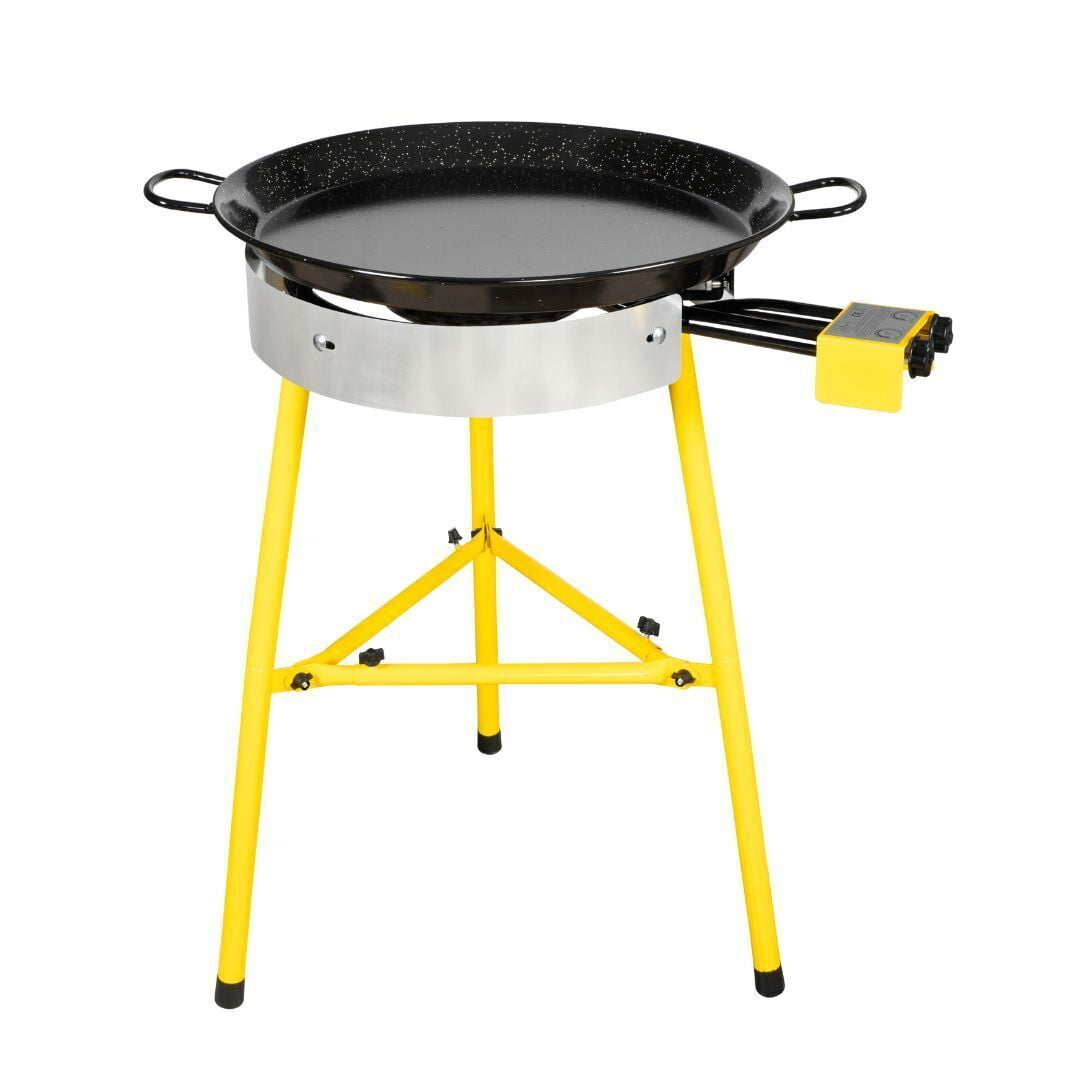 Paelluxe Paella Burner and Stand Set 20 Servings, 24 Inch Paella Pan, Dual Propane Outdoor Stove with Stand & Regulator, Portable Gas Cooker for Camping Crawfish Boil Cooking Outdoor, Paellera Propano