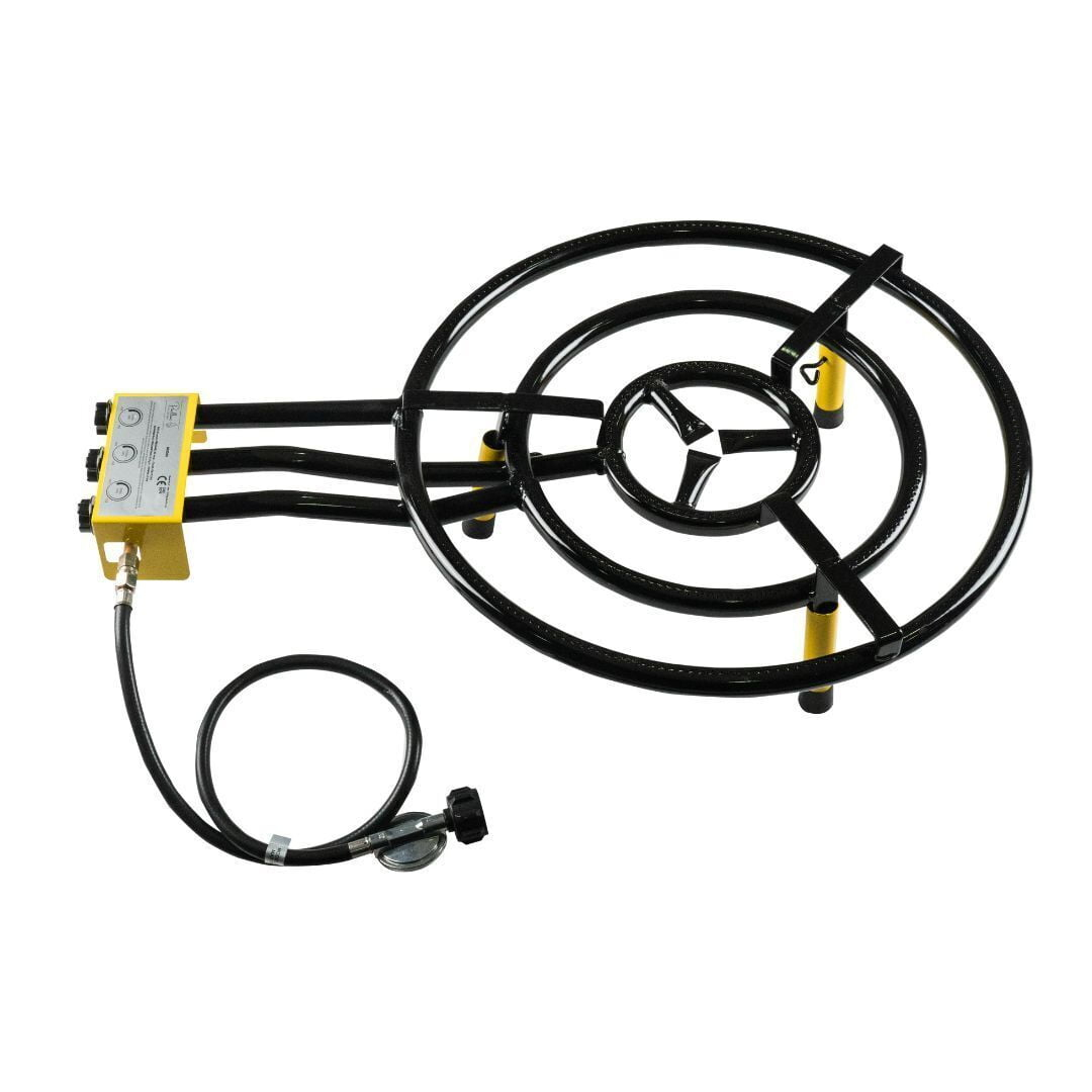 Paella Burner and Stand Set 24 Inch Triple Ring Propane Burner Outdoor Stove with Table Top Stand & Regulator Portable Gas Cooker Wok Burner for Camping Crawfish Boil Cooking Outdoor Paellera