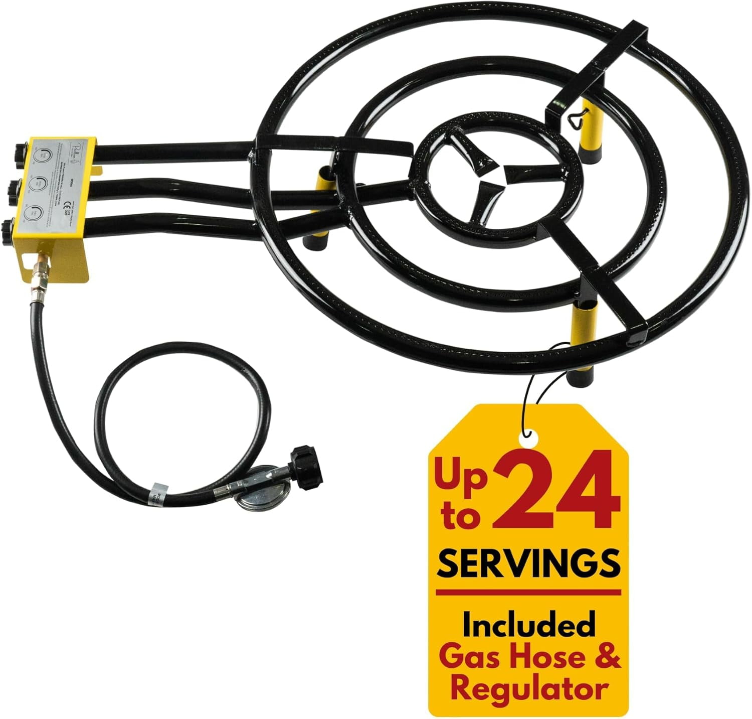 Paella Burner and Stand Set 24 Inch Triple Ring Propane Burner Outdoor Stove with Table Top Stand & Regulator Portable Gas Cooker Wok Burner for Camping Crawfish Boil Cooking Outdoor Paellera