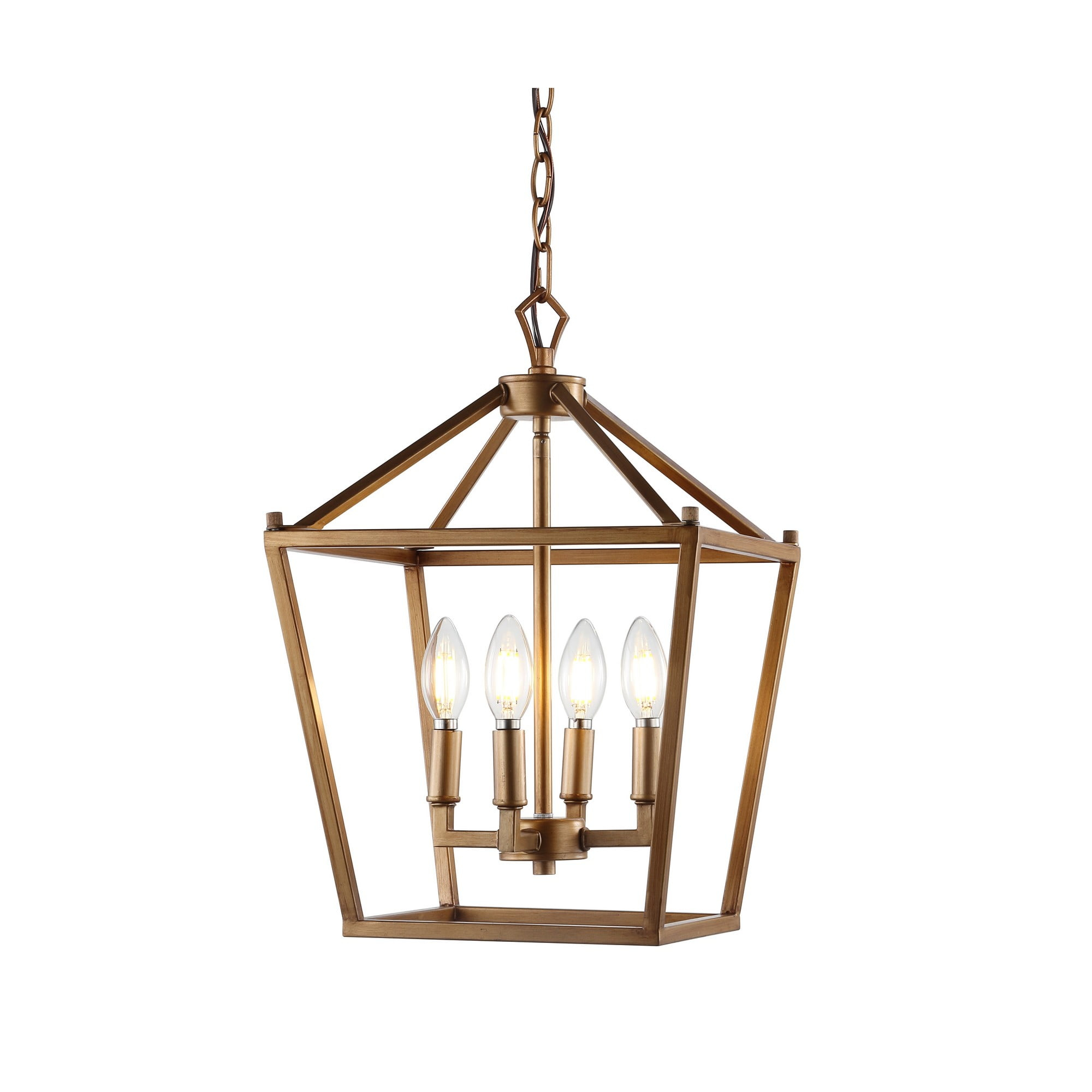 Pagoda 12" 4-Bulb Lantern Metal LED Pendant, Antique Gold
