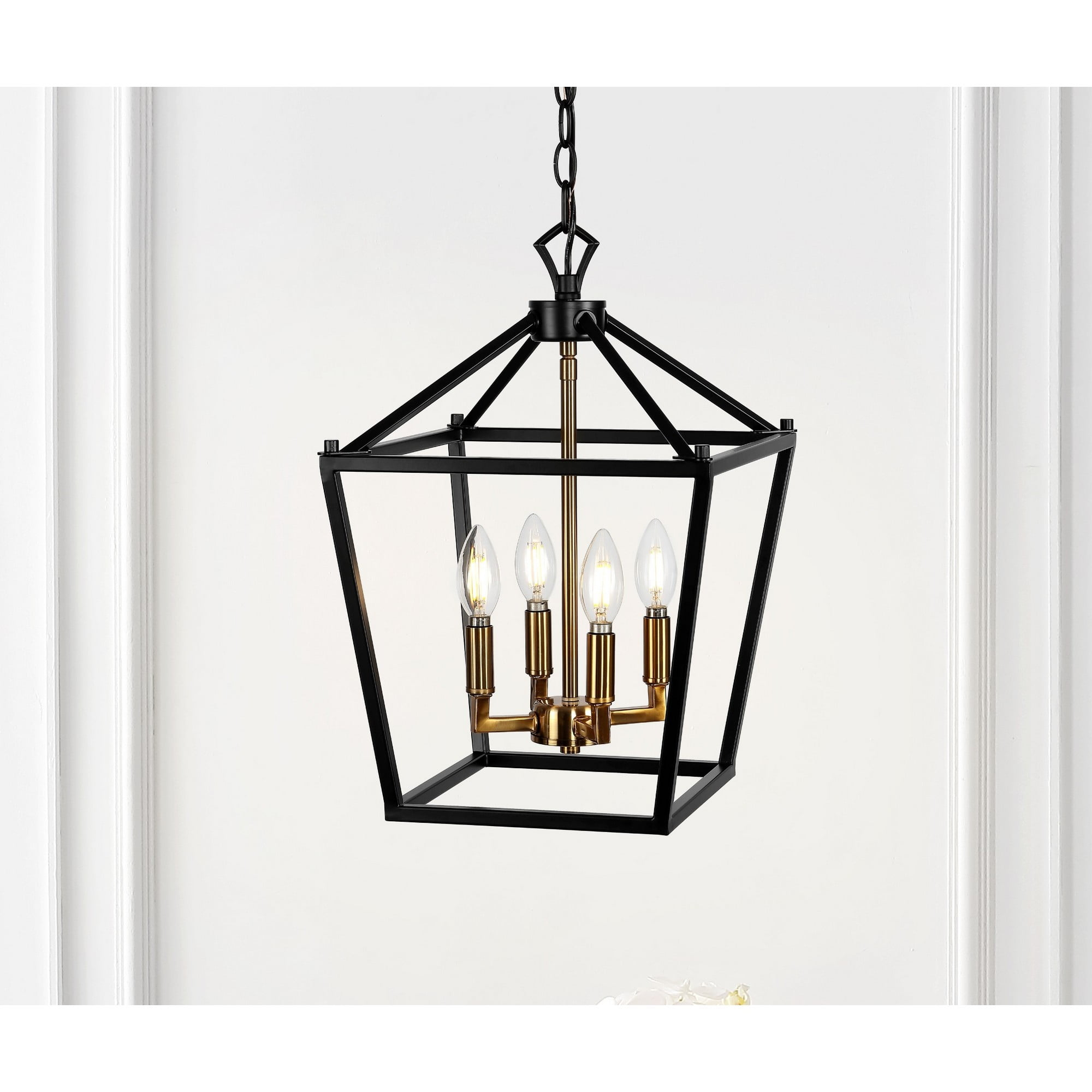 Pagoda 12" 4-Bulb Lantern Metal LED Pendant, Oil Rubbed Bronze/Brass Gold