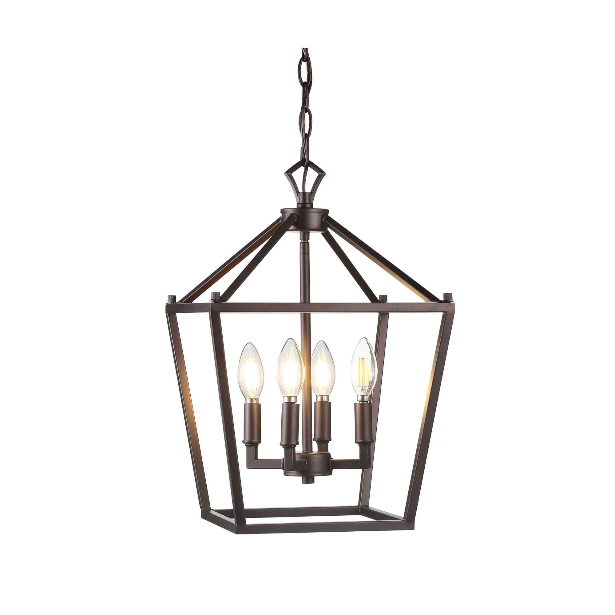 Pagoda 12" 4-Bulb Lantern Metal LED Pendant, Oil Rubbed Bronze