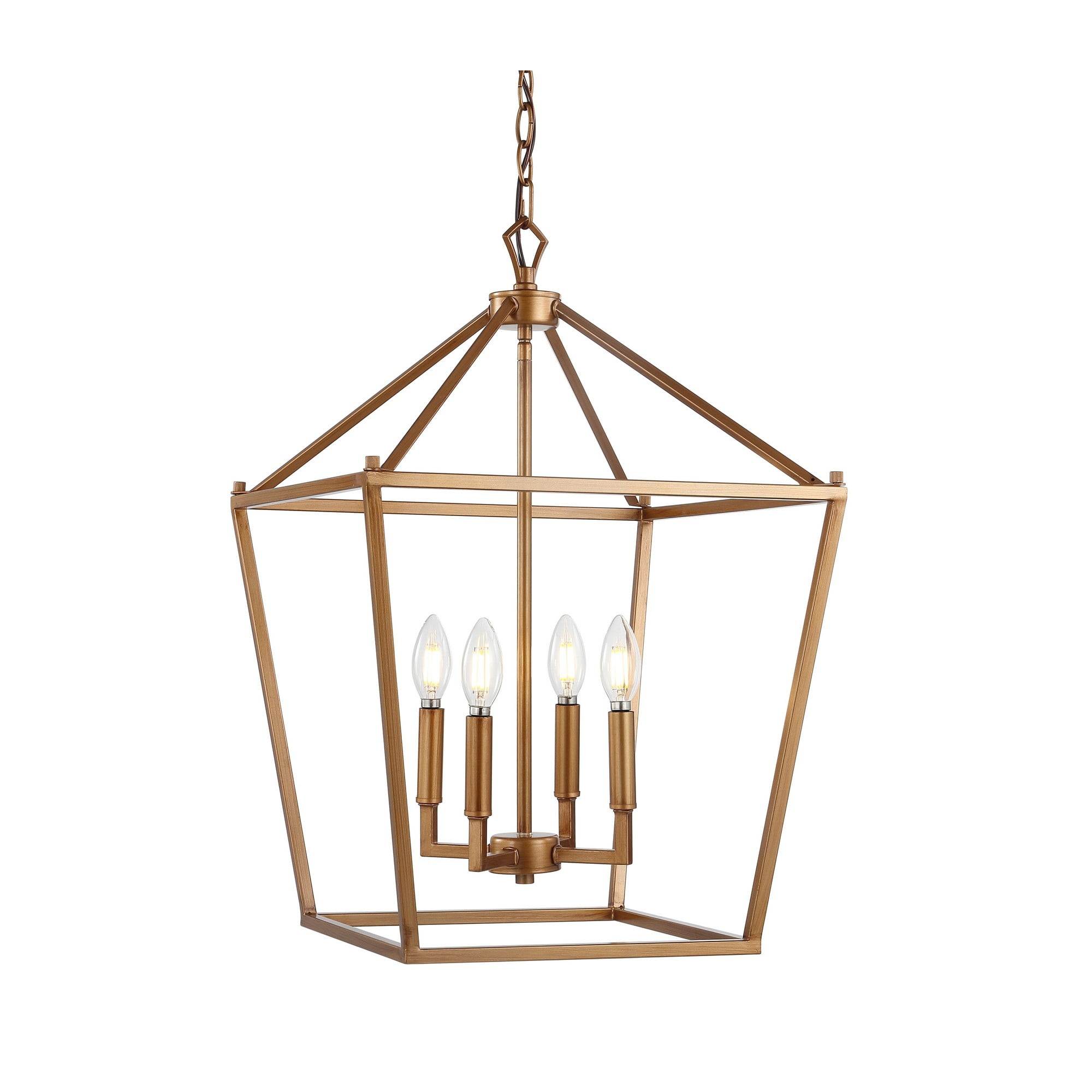 Pagoda 16" 4-Bulb Lantern Metal LED Pendant, Antique Gold
