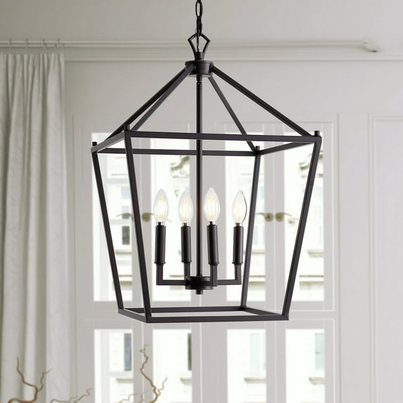 JONATHAN Y Pagoda 16" 4-Light Classic Traditional Metal Cage Lantern LED Pendant, Oil Rubbed Bronze