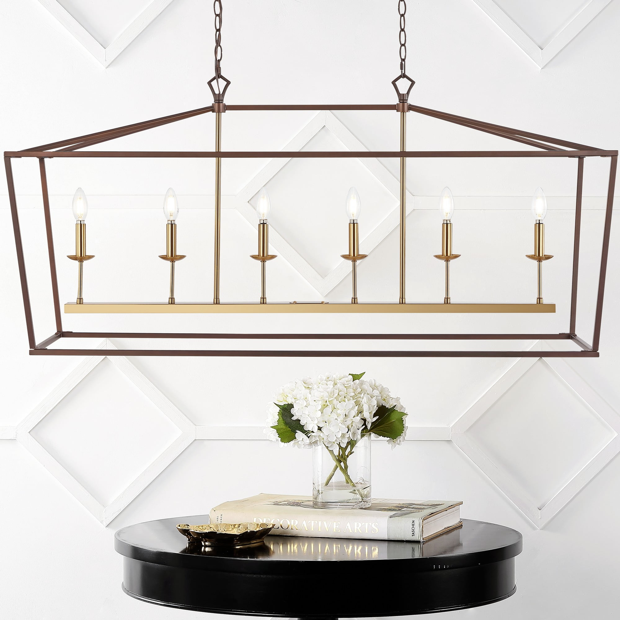 Pagoda 49" Linear 6-Bulb Classic Traditional Metal LED Pendant, Oil Rubbed Bronze