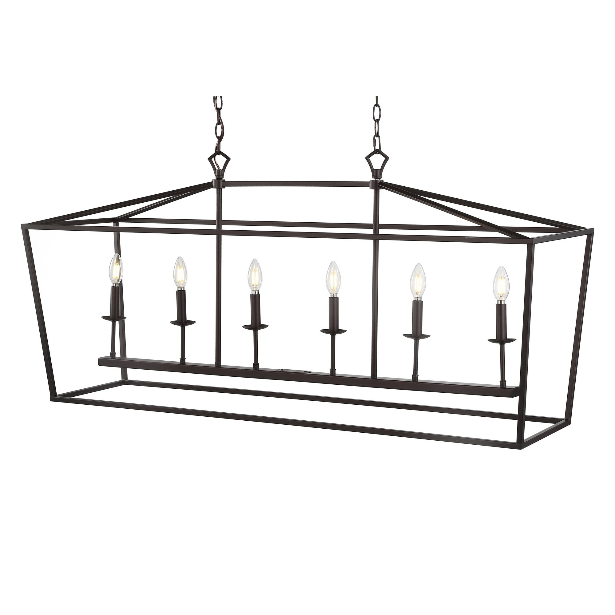 Pagoda 49" Linear 6-Bulb Lantern Metal LED Pendant, Oil Rubbed Bronze