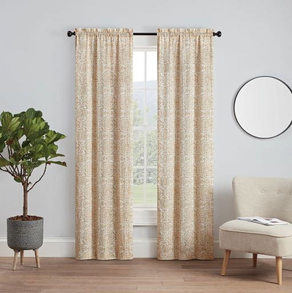 Pairs to Go Brockwell Distressed Medallion Rod Pocket Curtains, 28” x 63” (2 Panels)