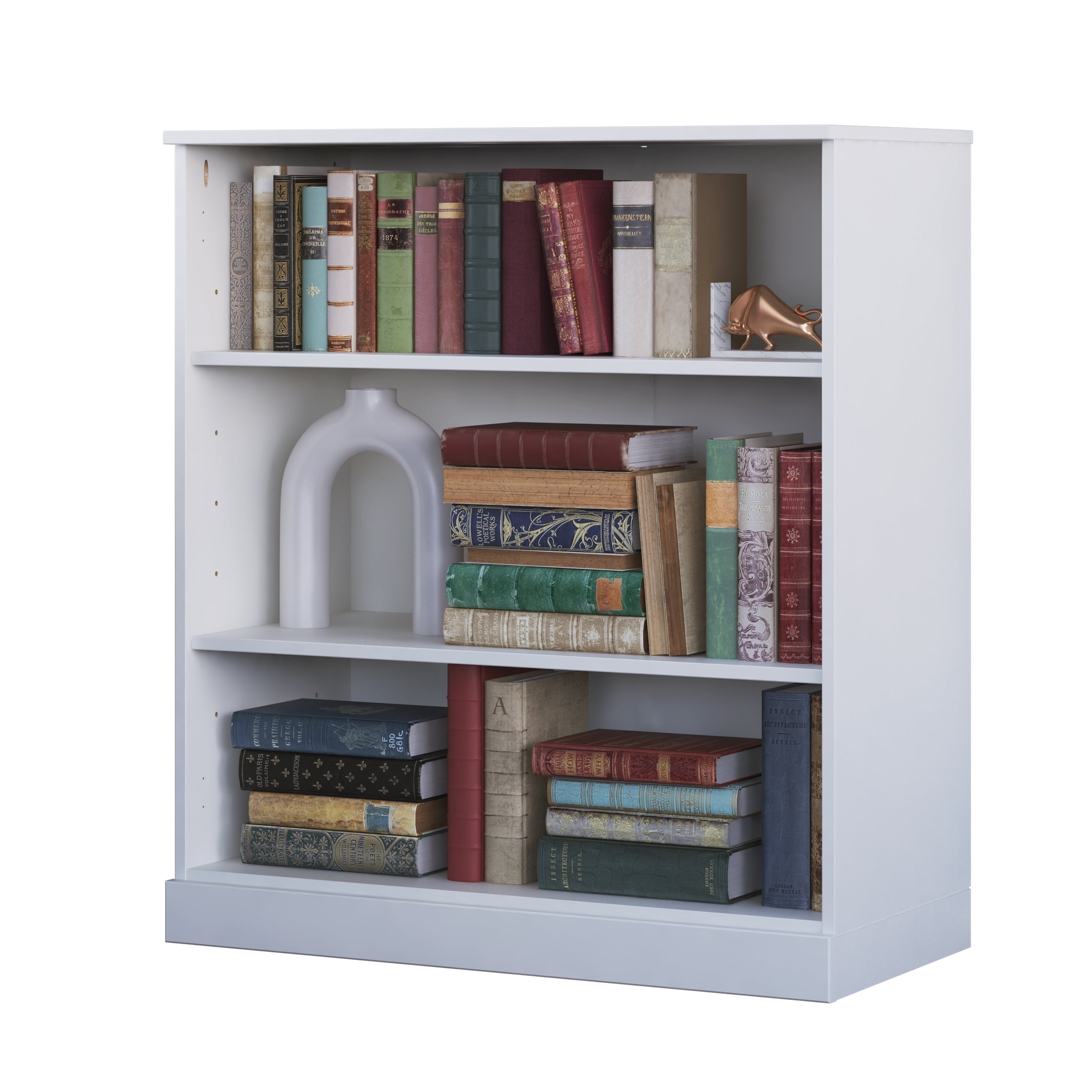 Palace Imports 100% Solid Wood 3-shelf Bookcase with Adjustable Shelves, White