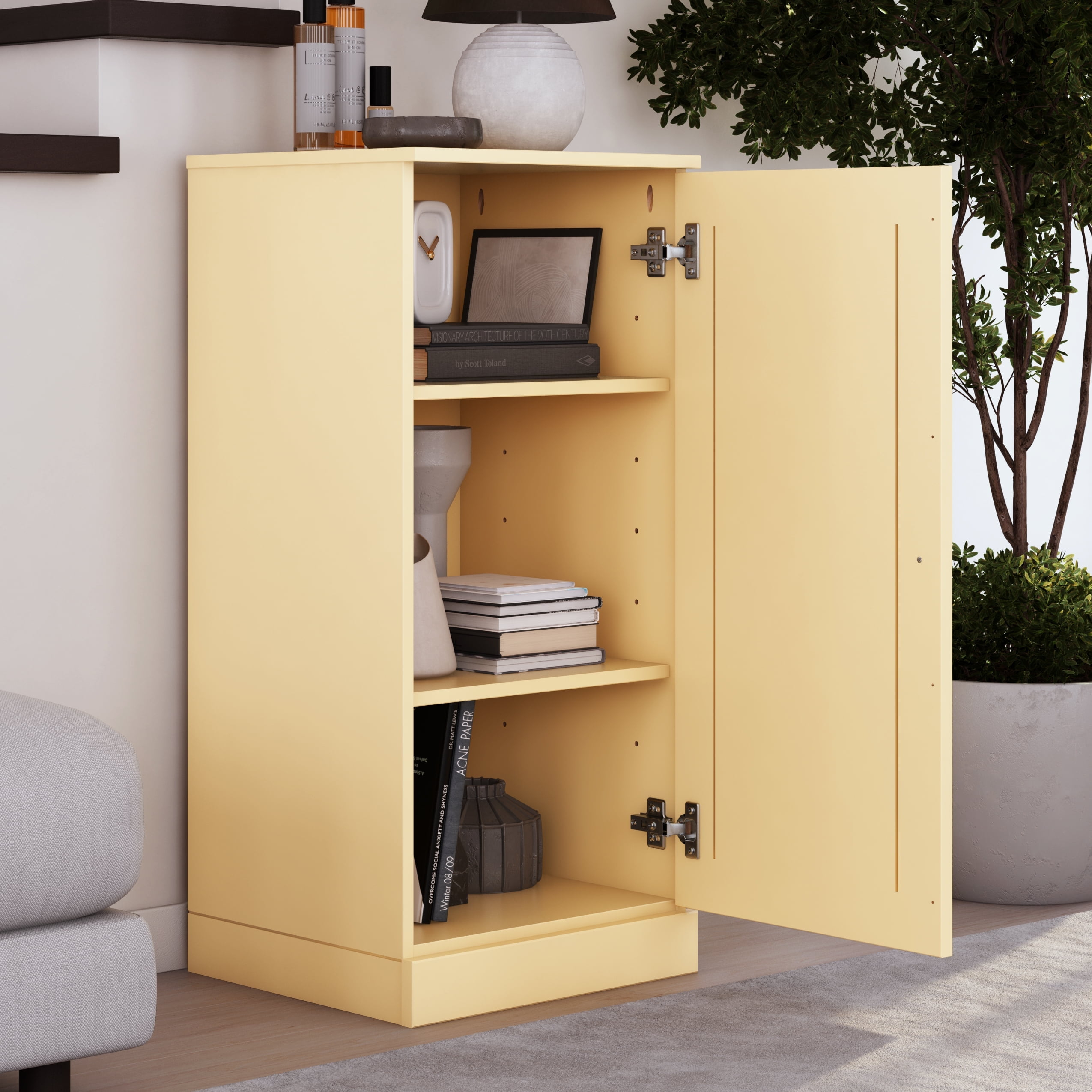 Palace Imports 100% Solid Wood 3-shelf Bookcase with Adjustable Shelves and Solid Door, Yellow