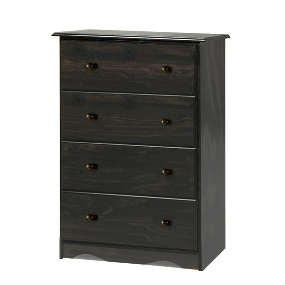 Palace Imports  100% Solid Wood 4-Jumbo Drawer Chest with Lock, Metal or Wooden Knobs Java Espresso Finish, Stained Dark Wood