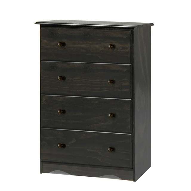 Palace Imports  100% Solid Wood 4-Jumbo Drawer Chest with Lock, Metal or Wooden Knobs Java Espresso Finish, Stained Dark Wood