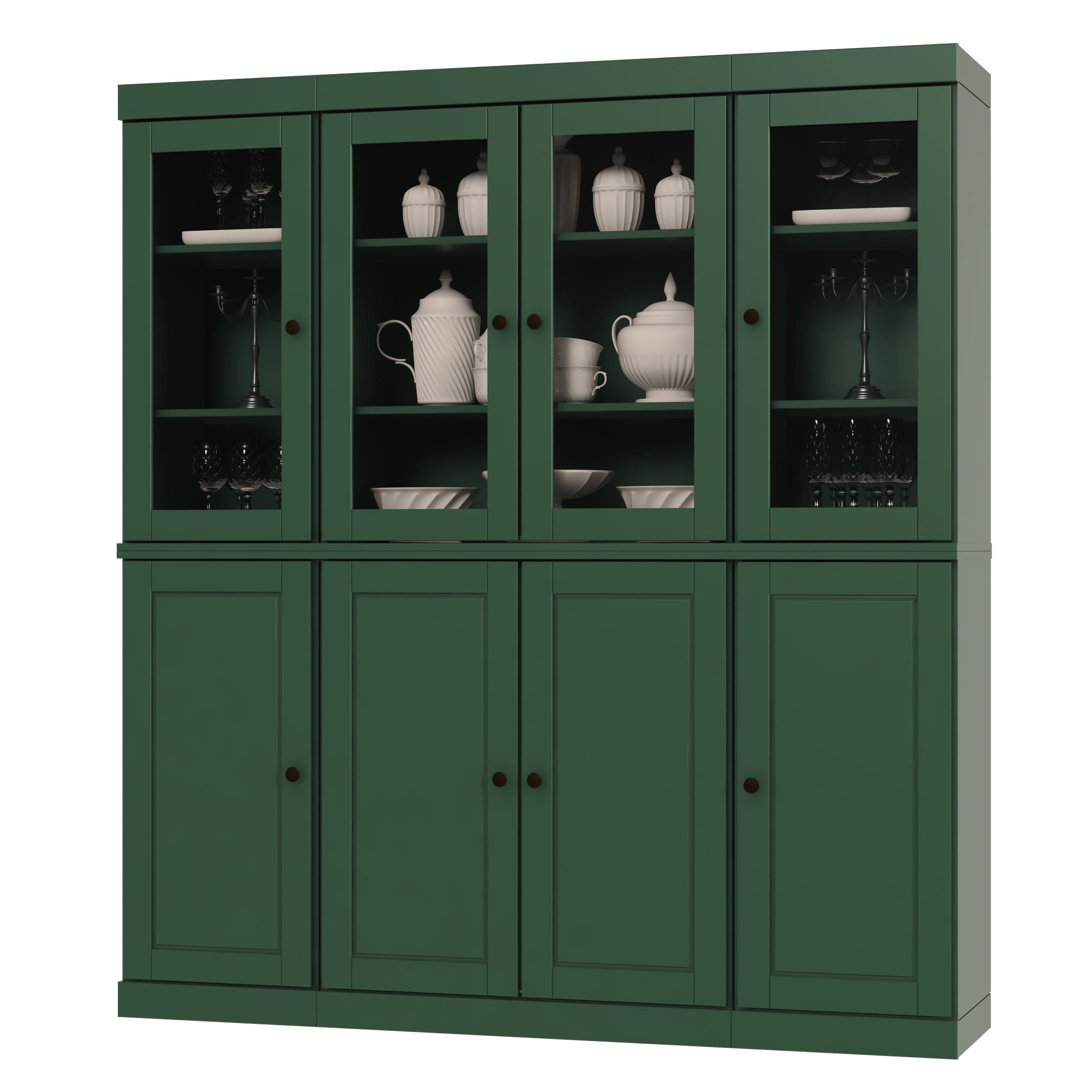 Palace Imports 100% Solid Wood Kitchen Pantry Storage Cabinet with Solid, Clear Glass Doors, Adjustable Shelves and 2-Drawers, Green