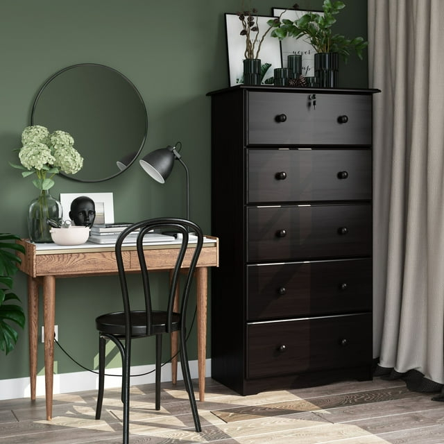 Palace Imports, Inc Palace Imports 100% Solid Wood 5-Jumbo Drawer Chest with Lock, Metal or Wooden Knobs Java