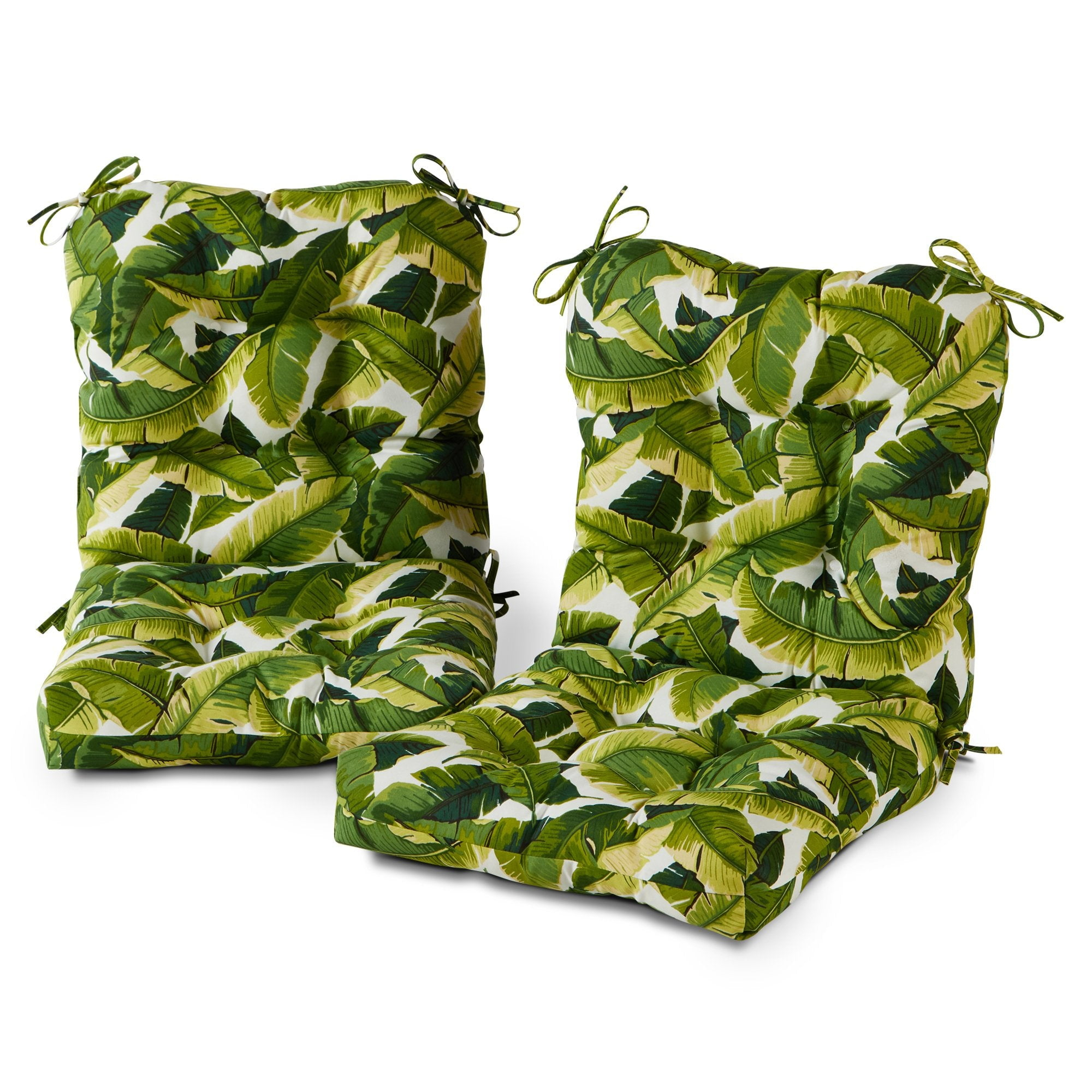 Palm Leaves White 42 x 21 in. Outdoor Tufted Chair Cushion (set of 2) by Greendale Home Fashions