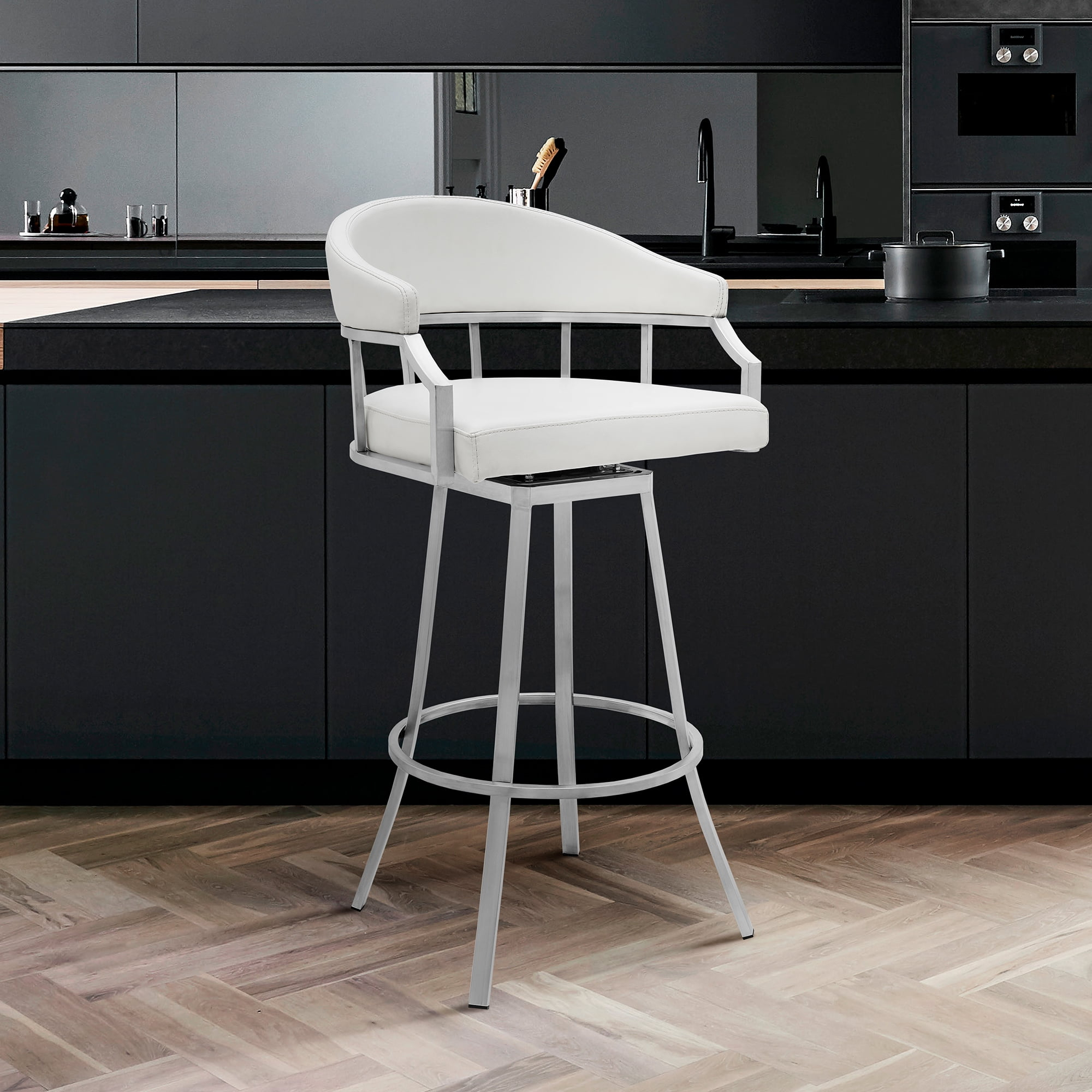 Palmdale 26" Counter Height Swivel White Faux Leather Barstool
