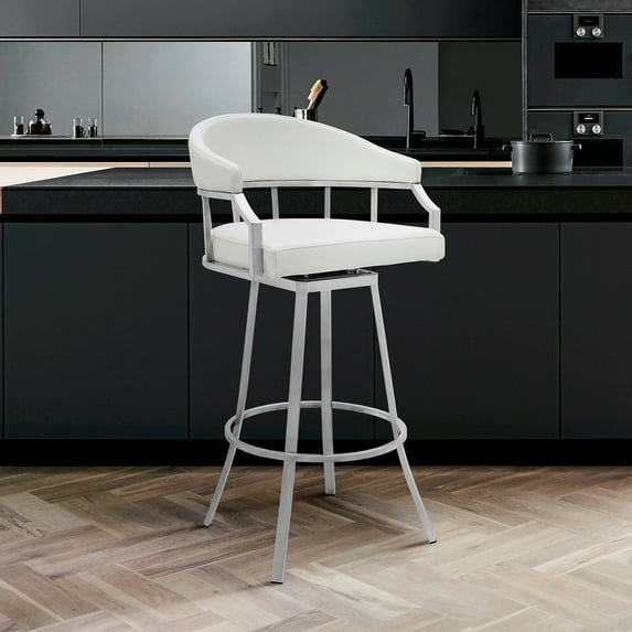 Palmdale 26" Counter Height Swivel White Faux Leather Barstool
