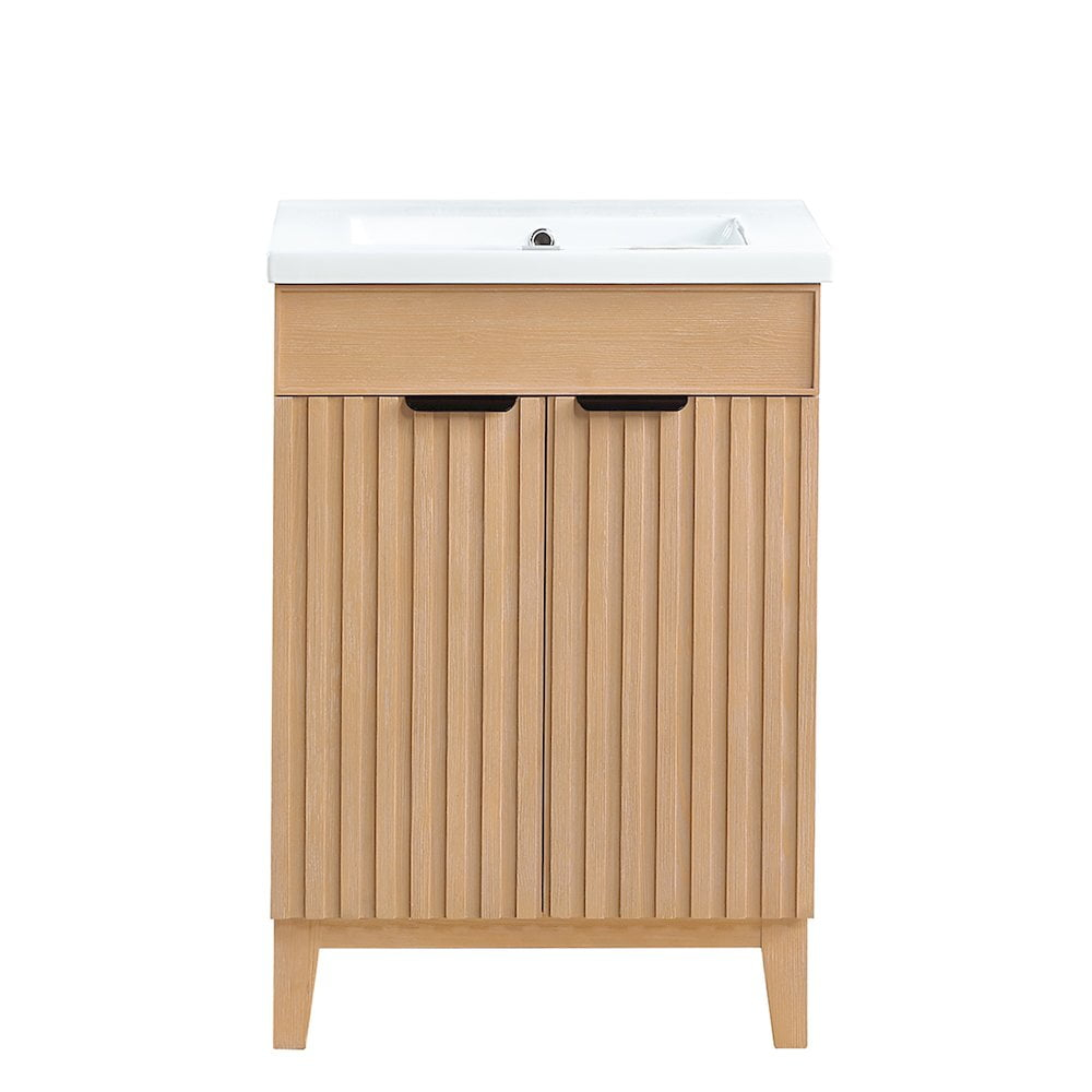 Palos 24" Single Bath Vanity in Fir Wood Brown with Drop-In White Ceramic Basin