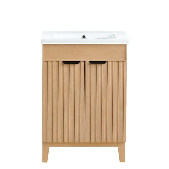 Palos 24" Single Bath Vanity in Fir Wood Brown with Drop-In White Ceramic Basin